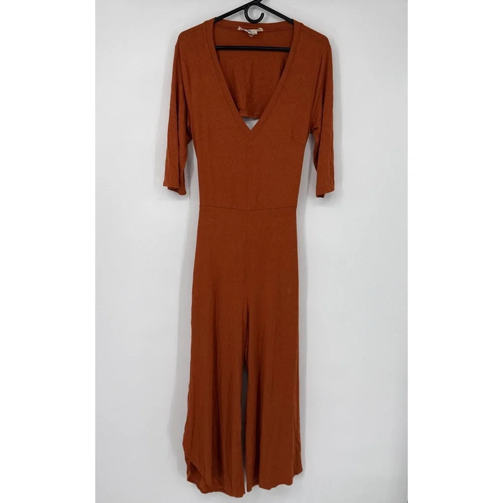 Free People Beach Orange Crop Wide-Leg Jumpsuit Boho Open Back Minimalist Small
